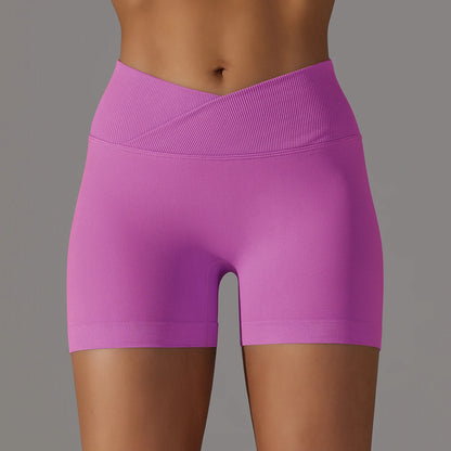 Nahtlose Damen-Yoga-Shorts mit PushUp, hohe Taille, rosé