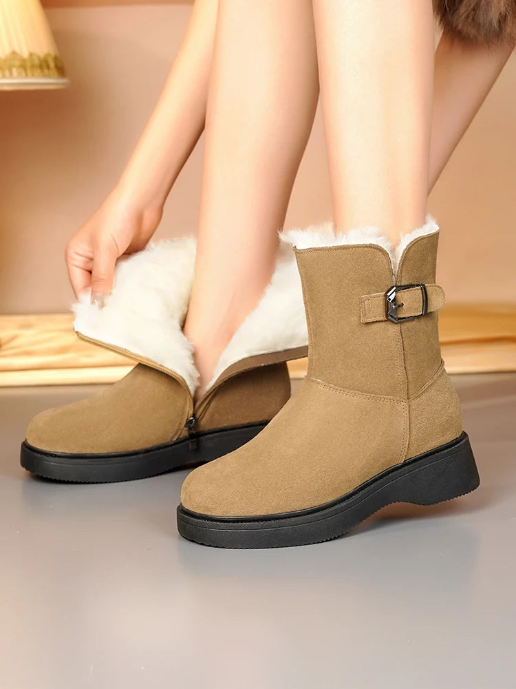 AIYUQI Snow Boots Female Genuine Leather 2025 New Wedge Anti-slip Women's Winter Shoes Boots Natural Wool Women Ankle Boots