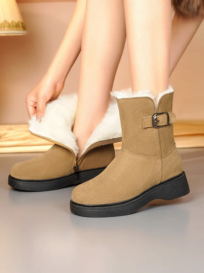 AIYUQI Snow Boots Female Genuine Leather 2025 New Wedge Anti-slip Women's Winter Shoes Boots Natural Wool Women Ankle Boots