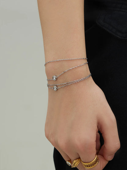 Damen-Armband Doppelkette mit Zirkonia-Solitär