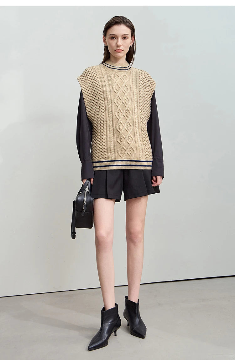 Damen-Halbrollkragen-Pullover ärmellos Weste Wolle-Mix Herbst