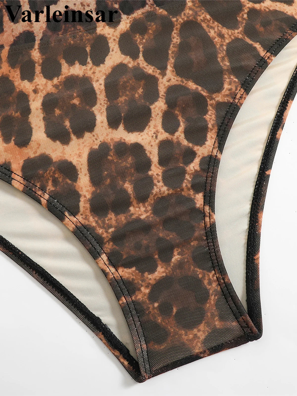 Damen Badeanzug Langarm Leopardenmuster mit Hose Einteiler gepolstert