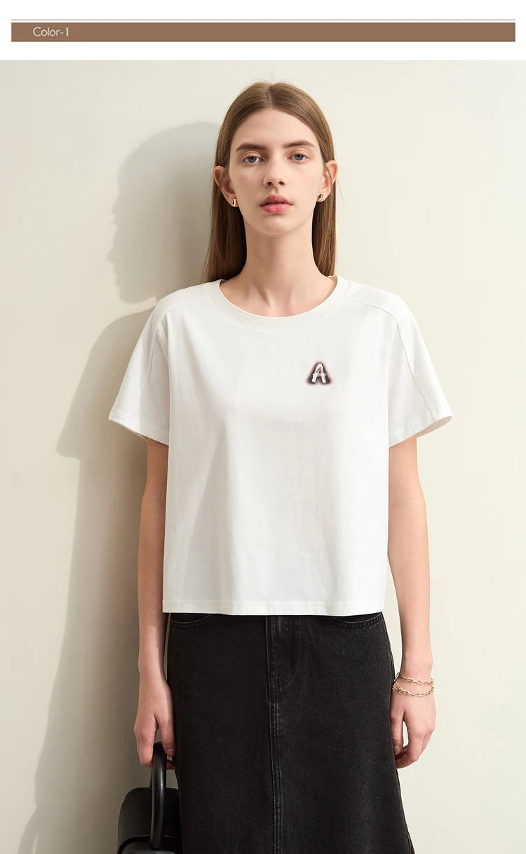Damen T-Shirts im minimalistischen Stil mit lässigem O-Ausschnitt und Druck