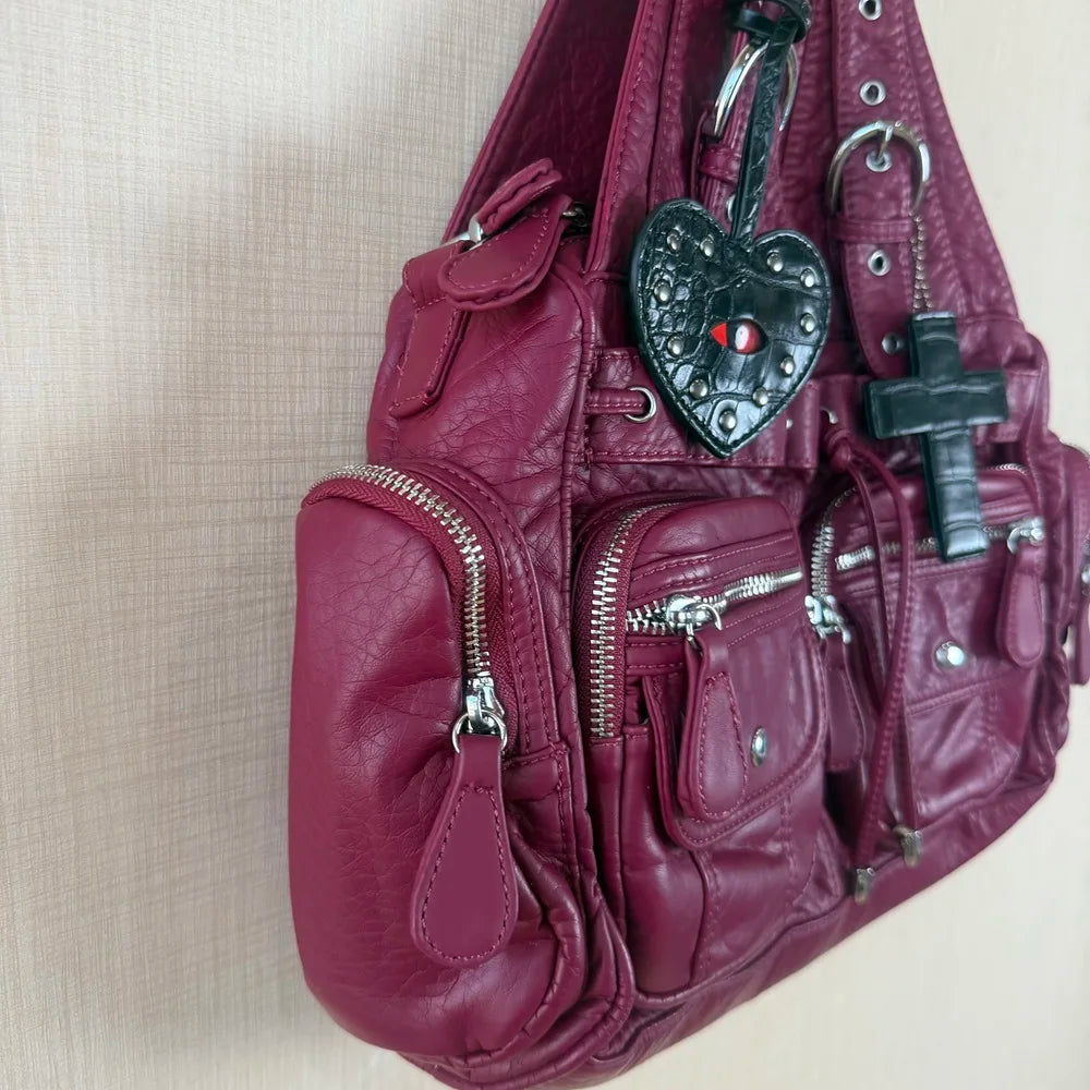 Damen-Handtasche Weinrot Aus PU Mit Reißverschluss Und Innenfach Und Handyfach Im Satchel-Stil