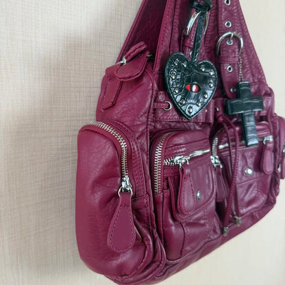 Damen-Handtasche Weinrot Aus PU Mit Reißverschluss Und Innenfach Und Handyfach Im Satchel-Stil