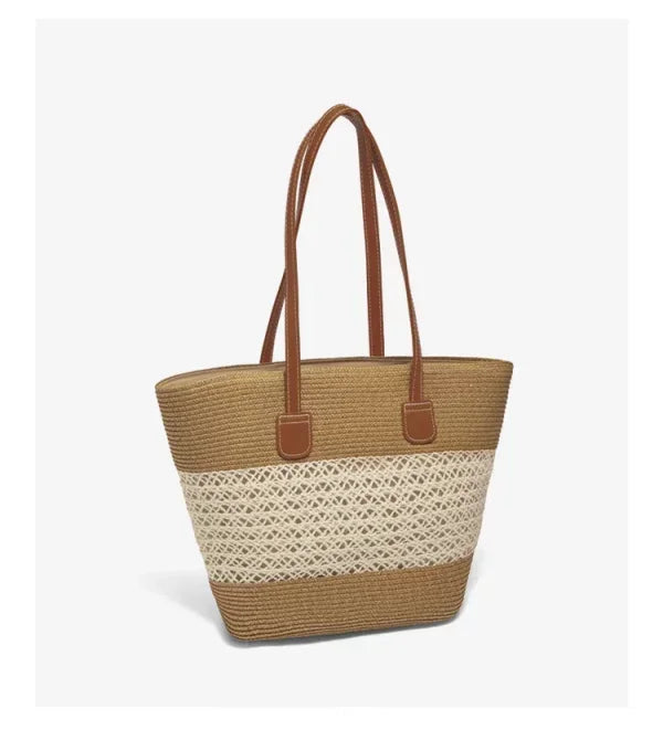 Damen Strandtasche Aus Stroh Mit Reißverschluss Und Großem Fassungsvermögen