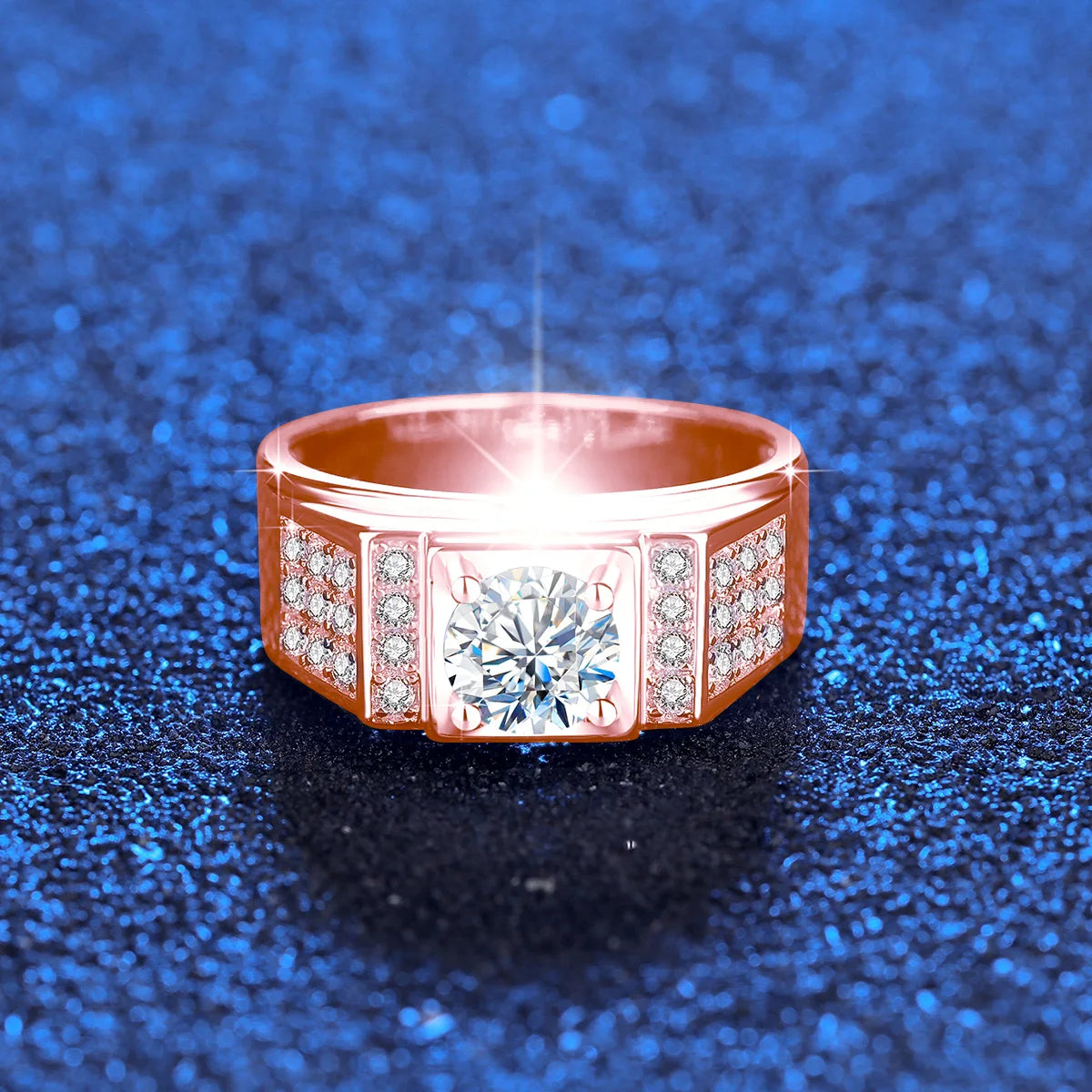 Herren-Moissanit-Ring aus Sterlingsilber 925 mit Zertifikat, Rundschliff 6,5 mm, 1 ct