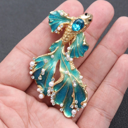 Brosche Goldfisch Emaille Strass Tier Kreativ Mode Europäisch Schmuck