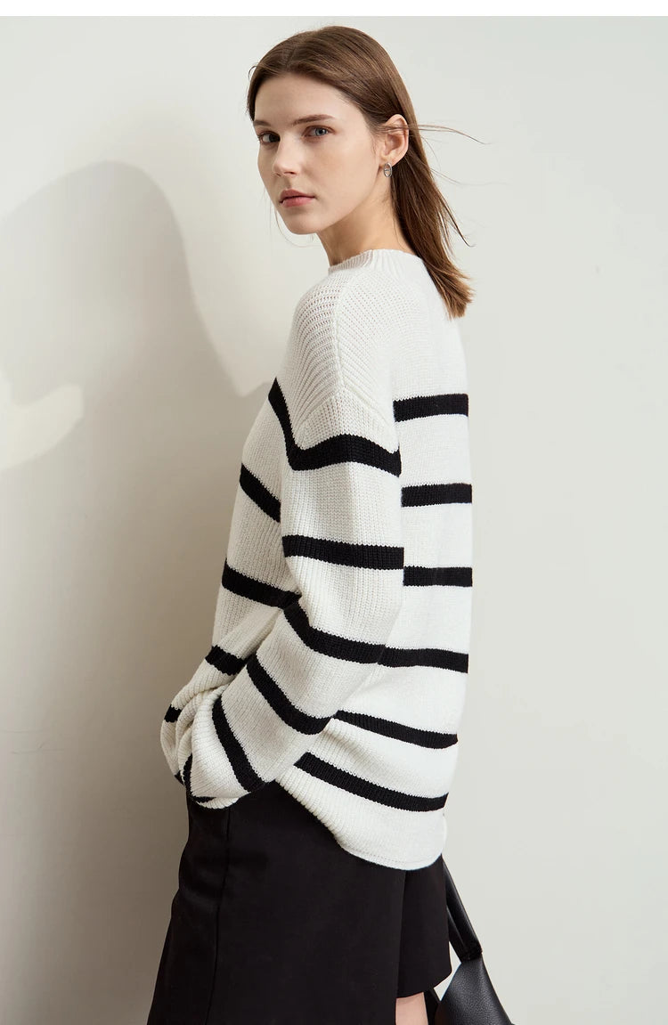 Damen-Strickjacke Streifen Stehkragen Kontrastfarben locker Weihnachten Winter