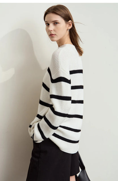 Damen-Strickjacke Streifen Stehkragen Kontrastfarben locker Weihnachten Winter