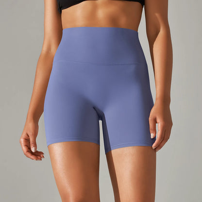 Nahtlose Sportshorts mit hohem Bund, blau