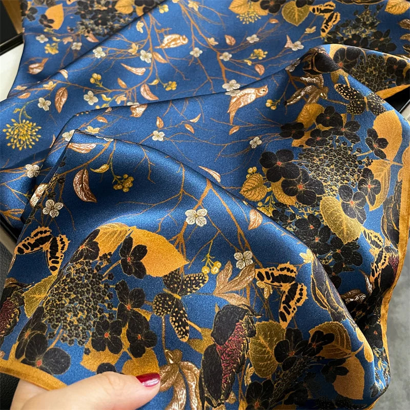 Damen Seidenschal quadratisch einfarbig Halstuch Bandana Foulard Frühling Sommer C