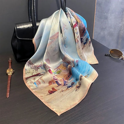 Damen Maulbeerseide Schal kariert quadratisch Halstuch Hijab Bandana bedruckt B