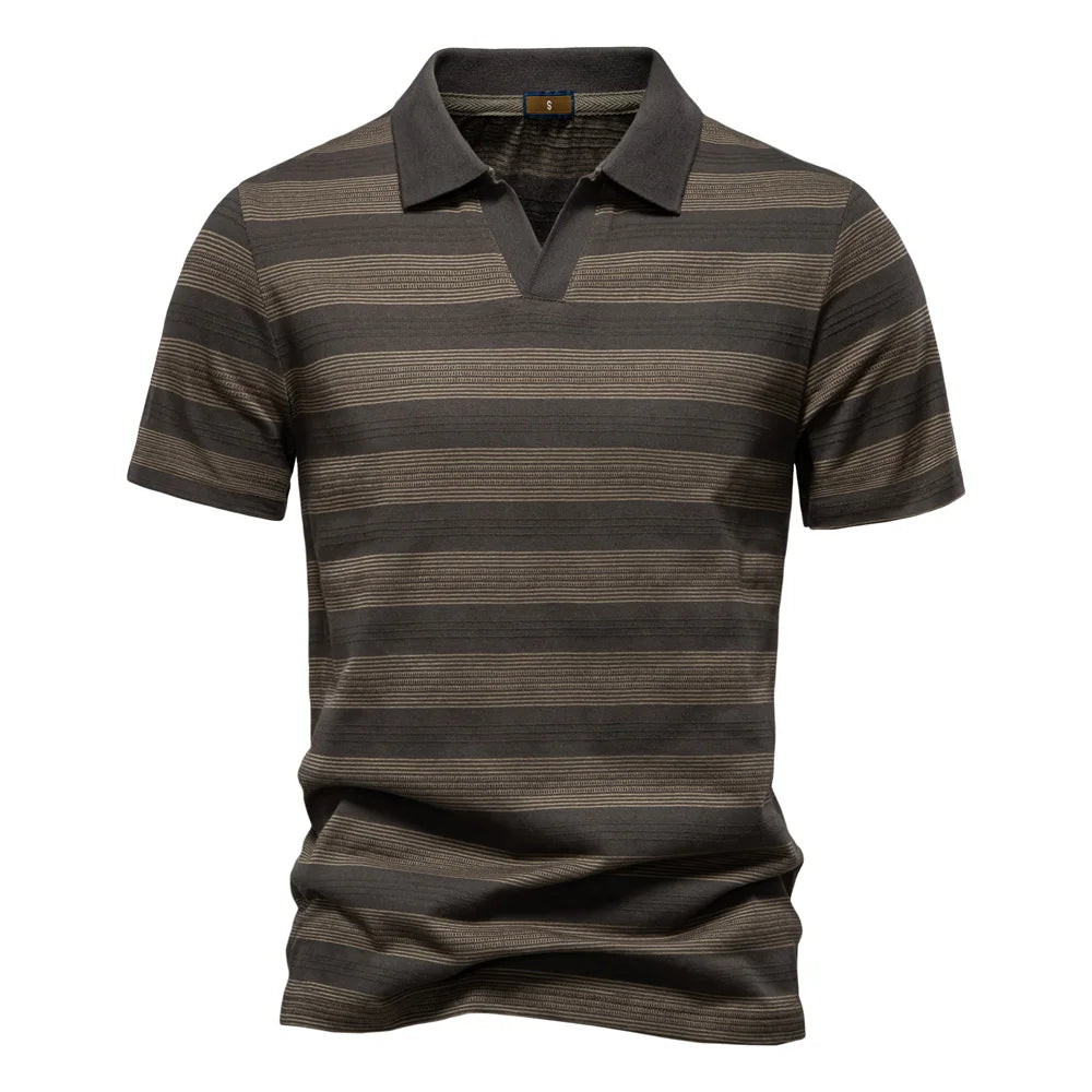 Herren Poloshirt Gestreift Mit V Ausschnitt Und Atmungsaktiver Sommer Passform