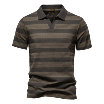 Herren Poloshirt Gestreift Mit V Ausschnitt Und Atmungsaktiver Sommer Passform