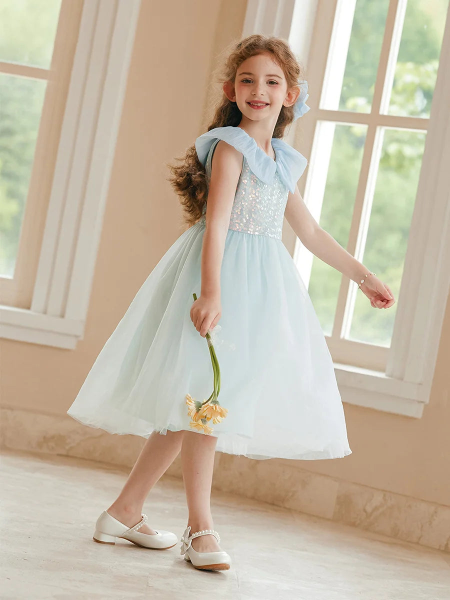 Sommerkleid für Mädchen aus Farbverlauf-Gaze mit Pailletten – Prinzessinnenkleid für Geburtstagsfeier oder Hochzeit als Blumenmädchen