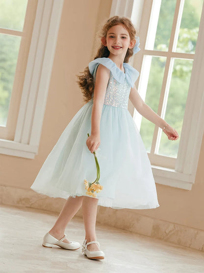 Sommerkleid für Mädchen aus Farbverlauf-Gaze mit Pailletten – Prinzessinnenkleid für Geburtstagsfeier oder Hochzeit als Blumenmädchen