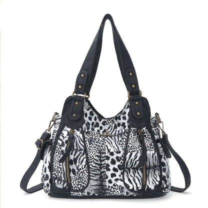 Damen-Schultertasche Aus Kunstleder Mit Leopardenmuster Und Große Kapazität Für Alltag