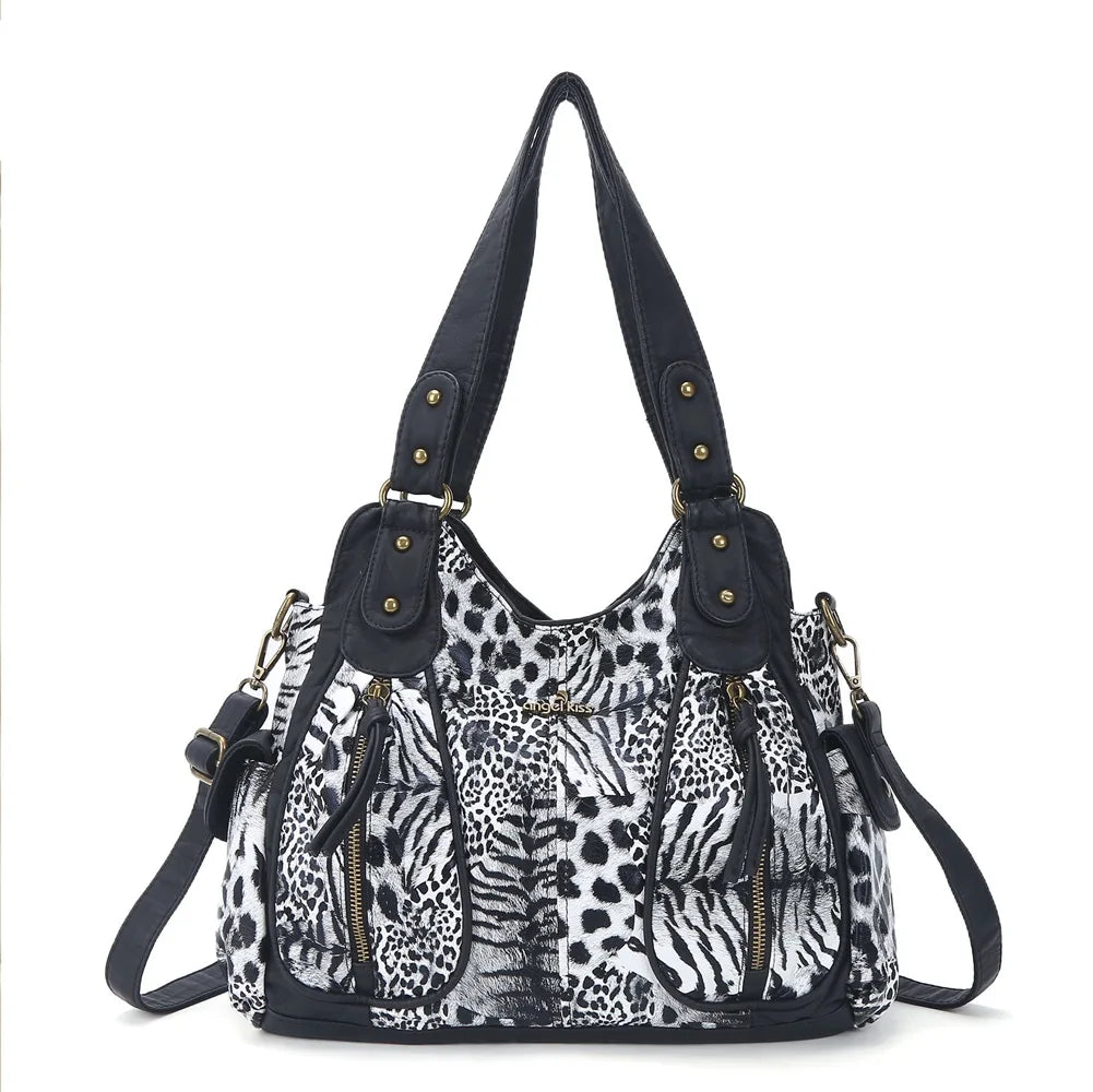Damen-Handtasche aus PU-Leder Großes Crossbody-Design Vintage-Stil mit Reißverschluss Innenfach