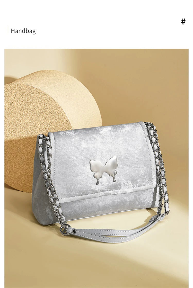 Elegante Damen Schultertasche aus PU-Leder mit Schmetterlings-Dekor
