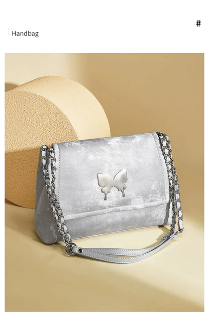 Elegante Damen Schultertasche aus PU-Leder mit Schmetterlings-Dekor