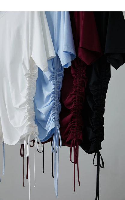 Damen T-Shirt mit solidem V-Ausschnitt und Kordelzug für den Sommer