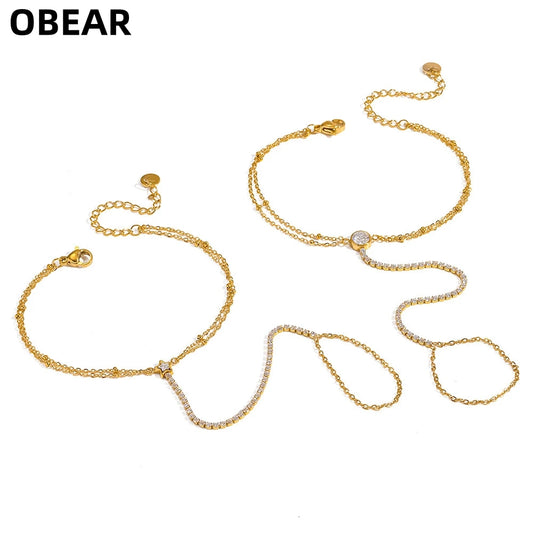 Damen-Handketten-Armband mit Fingerring und Zirkonia