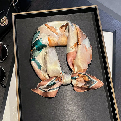 Damen Seidensatin Schal quadratisch Blumenprint Kopftuch Bandana Hijab Neu F