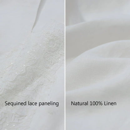 Elegantes Leinen Damenkleid Mit V-Ausschnitt Und Spitze