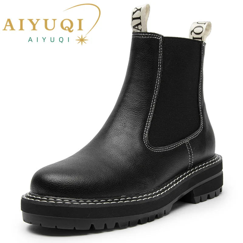 Women Winter Boots Sued Genuine Leather  New Fashion British Style Women Chelsea Boots Large Size 41　42　43 Female Ankle Boots