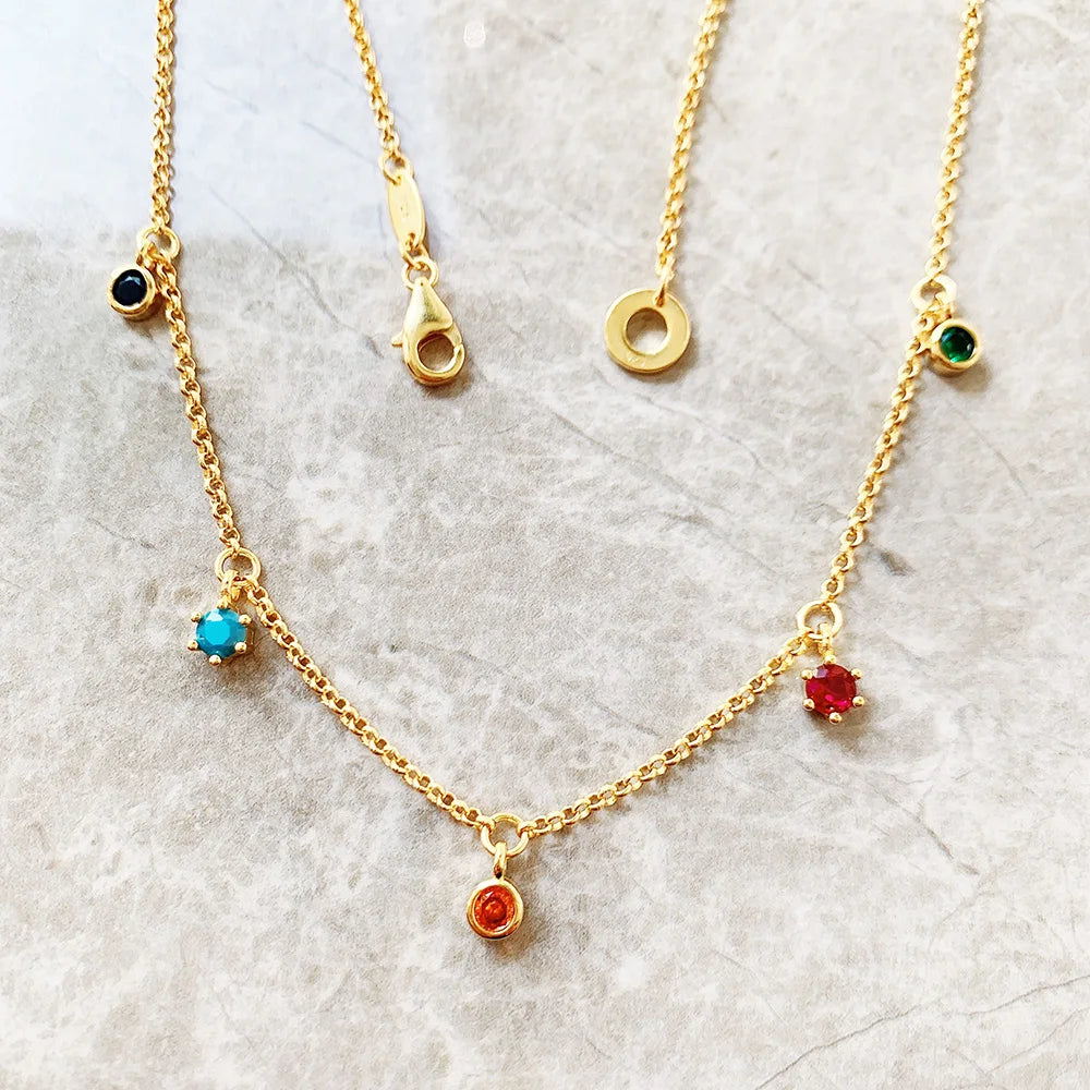Damen-Charm-Anhänger bunte Steine Halskette goldene Böhmen aus Sterlingsilber