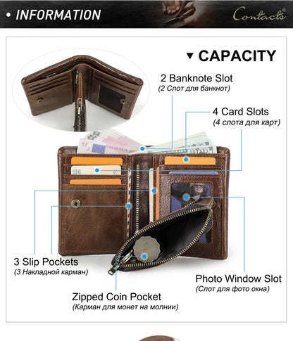 Herren Echtleder Geldbörse Bifold Vintage RFID Kartenhalter Münzfach Luxus Reise