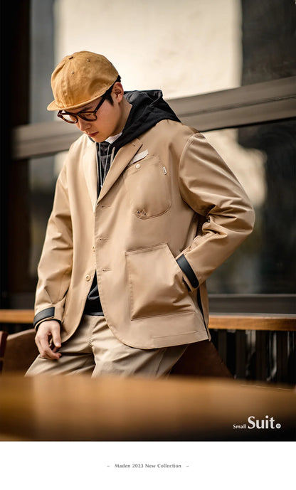 Herren Frühlingsjacke Lässig Einreihiger Blazer Reverskragen Mehrere Taschen Vintage