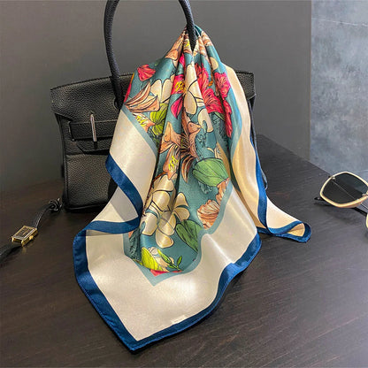 Damen Seidenschal 53cm quadratisch Blumenprint Luxus Hijab Bandana