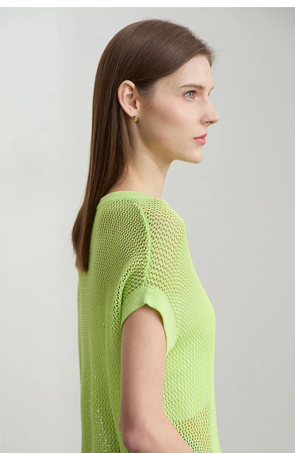Damen V-Ausschnitt Pullover Viskose Kurzarm Aushöhlung Sommer