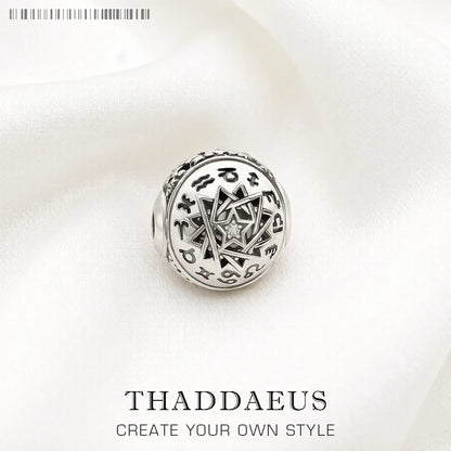 Runder Karma-Magic-Charm aus 925er Sterlingsilber mit Sternzeichen-Motiv