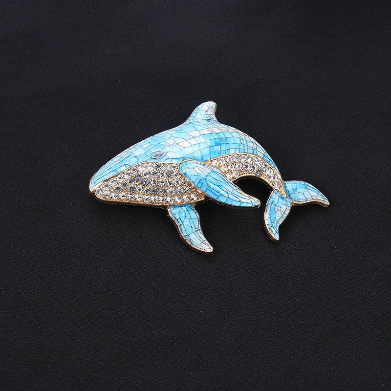 Brosche Meerestier Hummer Delfin Schildkröte Emaille Ozean Goldfarbig