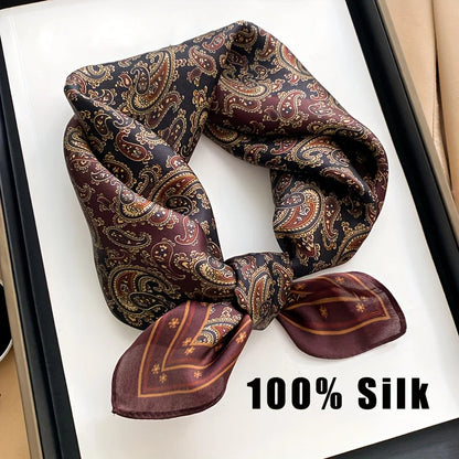 Damen Maulbeerseide Schal kariert quadratisch Halstuch Hijab Bandana bedruckt D