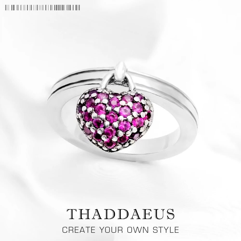 Damen-Ring Herz Pavé rot romantisch II aus Sterlingsilber