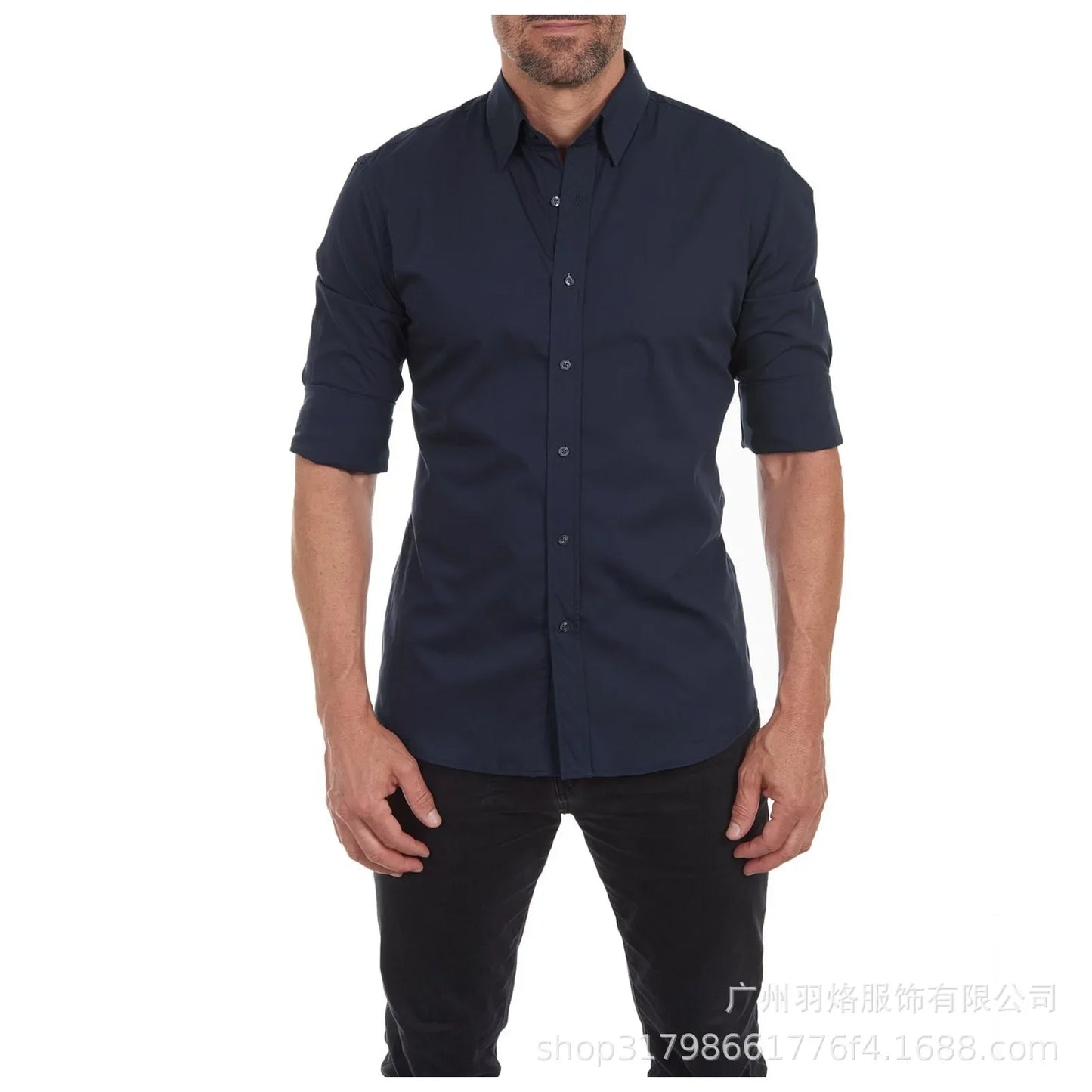 Herren Slim Fit Langarmshirt mit Vier-Wege-Stretch, bügelfrei und knitterarm in seidiger Optik – einfarbig.