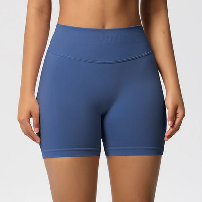 Nahtlose Damen-Yoga-Shorts in dunklem Blau mit nahtlosem Rundbund