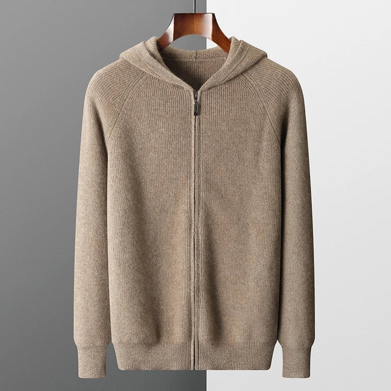 Herren Kapuze Strickjacke Woll jacke Herbst/Winter verdickt große 100% Merinowolle Pullover Reiß verschluss Casual Sportswear Mantel Tops