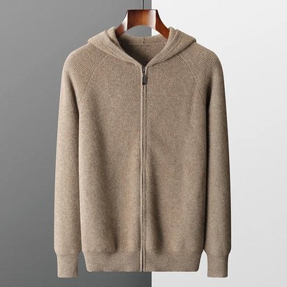 Herren Kapuze Strickjacke Woll jacke Herbst/Winter verdickt große 100% Merinowolle Pullover Reiß verschluss Casual Sportswear Mantel Tops