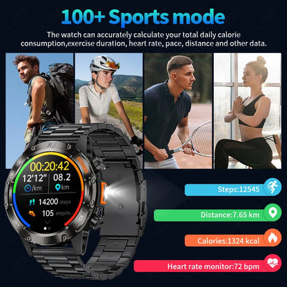 LIGE Neue 1,46 "Outdoor LED Taschenlampe Smart Uhr Männer Bluetooth Anruf Sport Fitness Herz Rate Smartwatch Für Android IOS telefon
