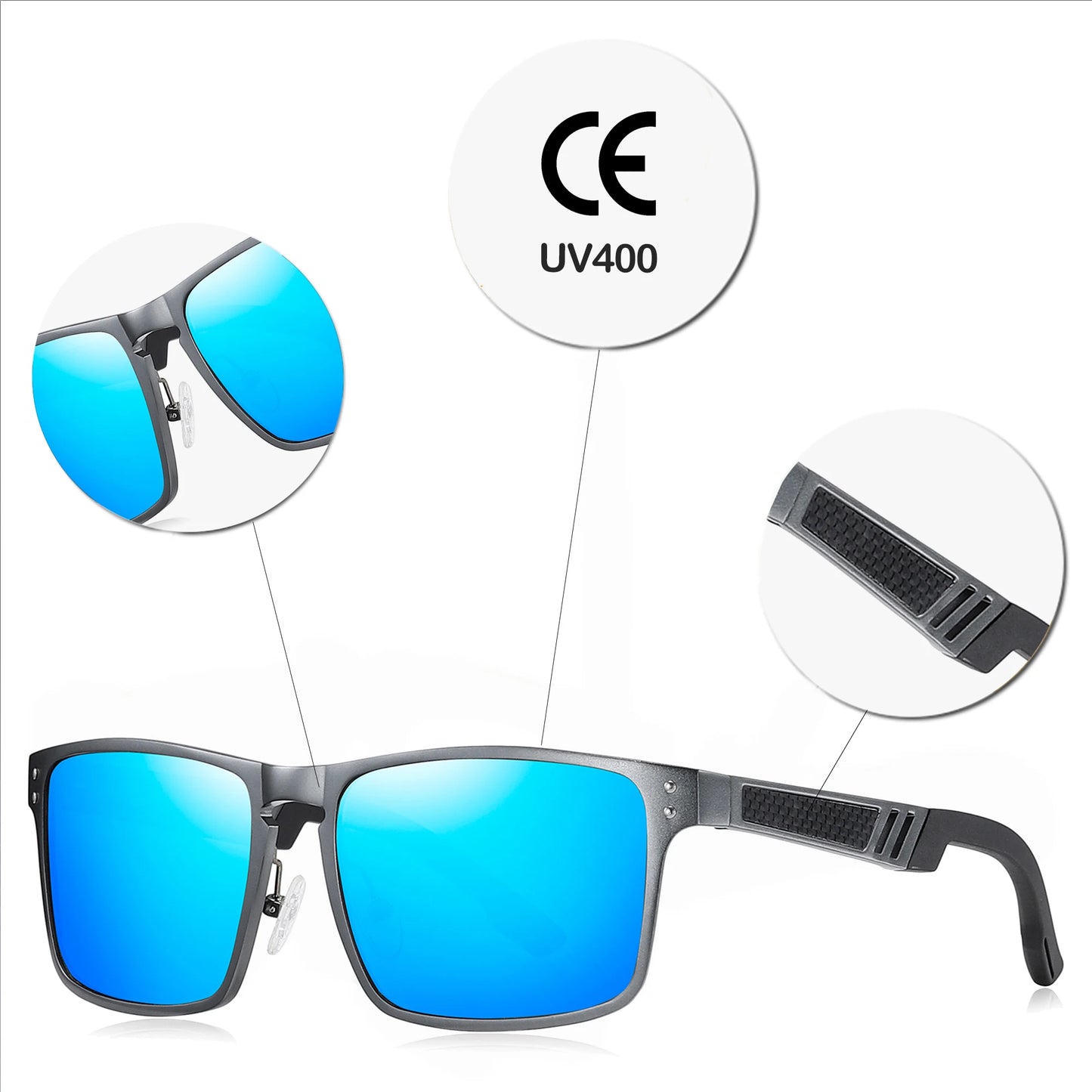 Sonnenbrille Al-Mg quadratisch polarisiert Spiegel Sport Herren Damen
