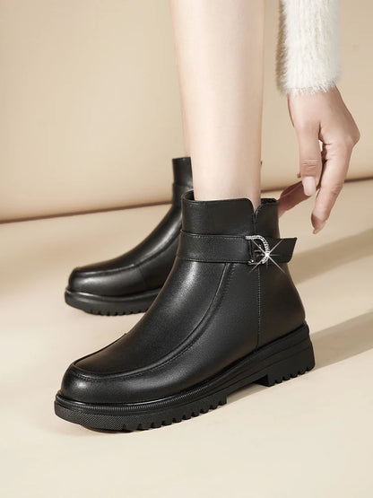 Damen Schneestiefel aus echtem Leder mit rutschfester Sohle und Wolle