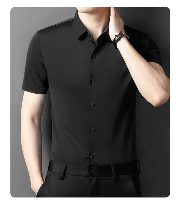 Herren-Hemd mit Vier-Wege-Stretch, Farbblock-Diamantmuster und Knopfleiste – ideal für Business-Casual und formelle Anlässe.