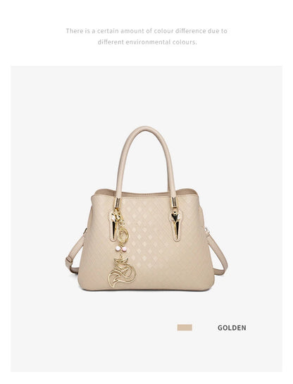Damen Schultertasche aus echtem Leder im Karomuster mit Reißverschluss