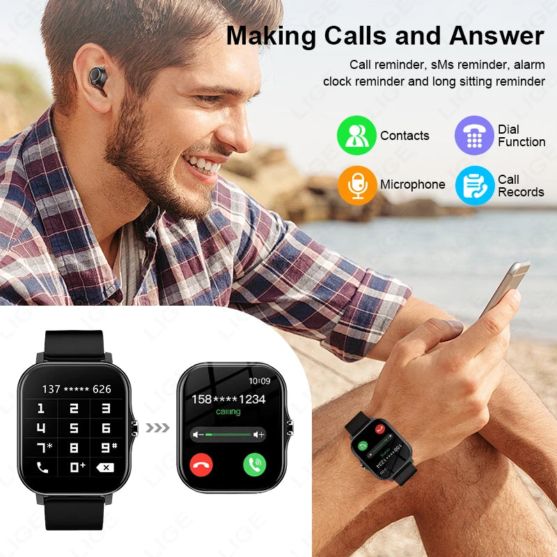 LIGE 1,44 Zoll Full Touch Screen Smart Uhr Bluetooth Anruf BT Musik EKG Gesundheit Überwachung Männer Frauen Smartwatch Für IOS Android