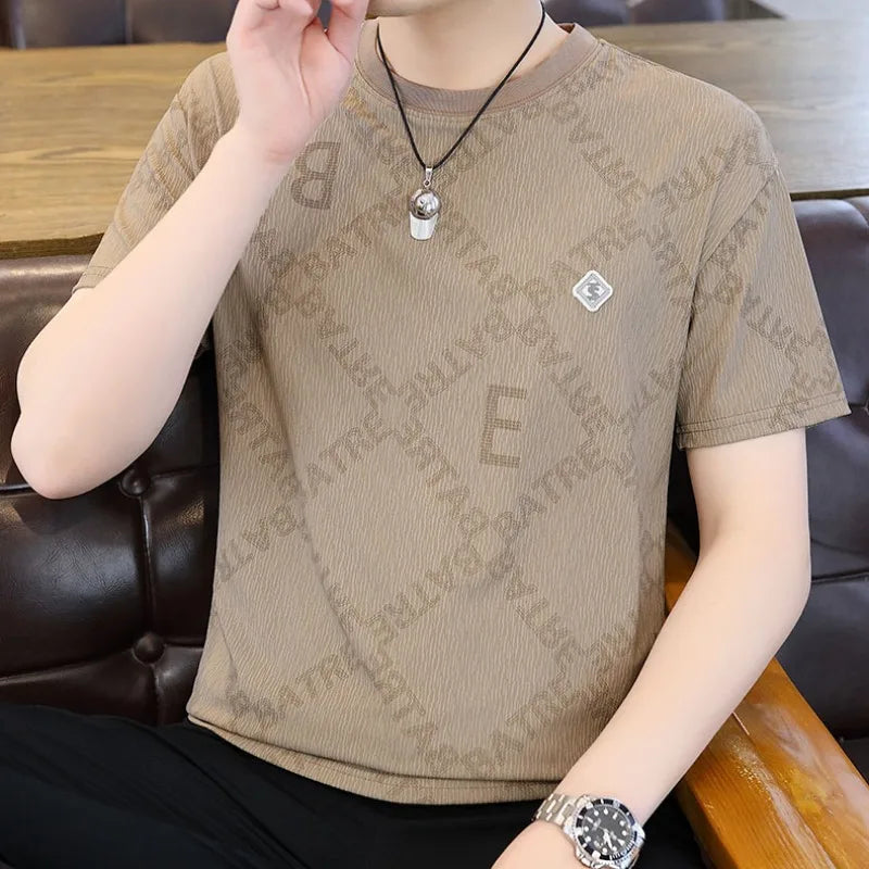 Herren T-Shirt mit Luxus Briefdruck und kurzem Ärmel im Business-Stil